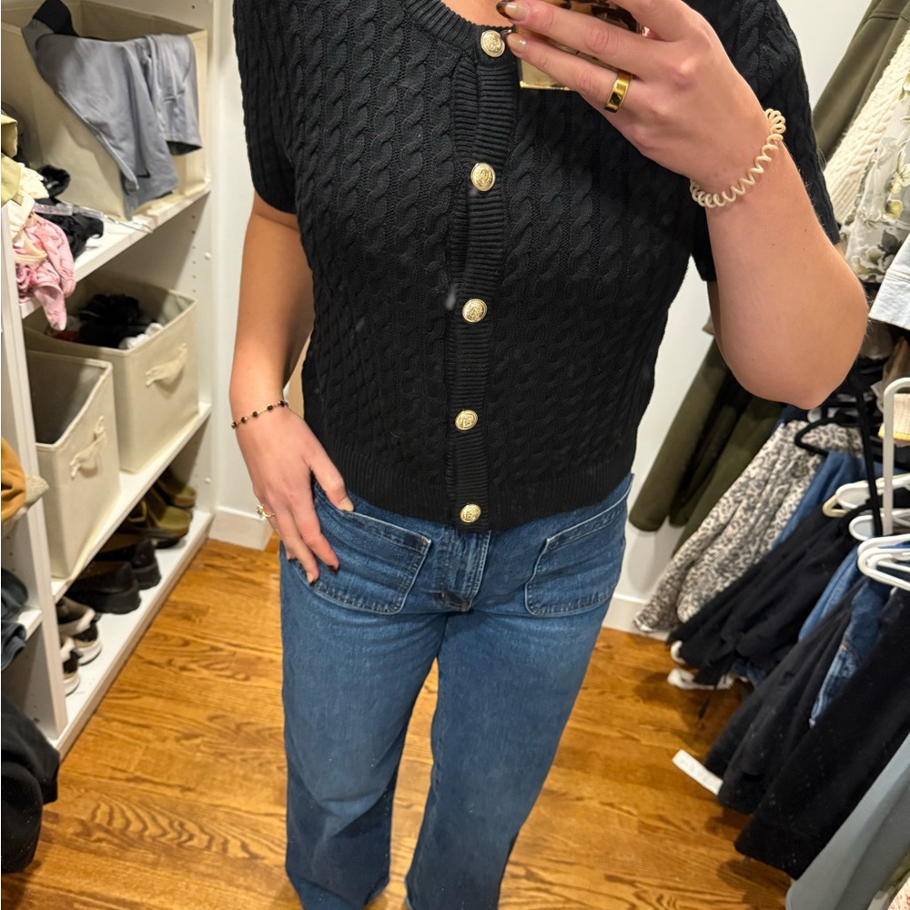 H&M Black Knit Sweater with Gold Accents